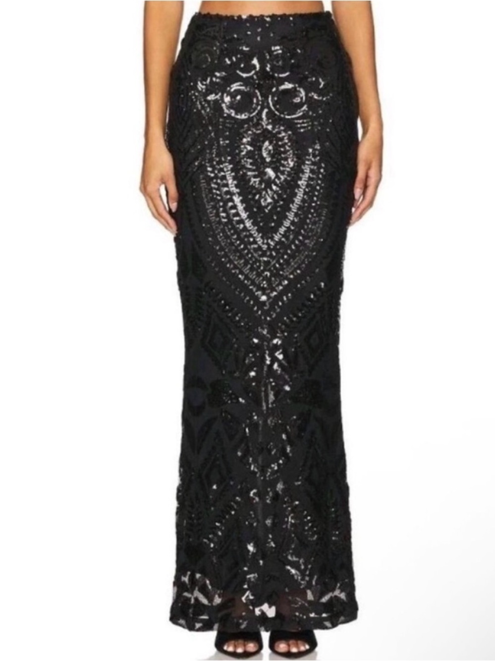 NEW RTA Adele Black Sequin Embellished Bias Cut Maxi Skirt Formal Art Deco US 0